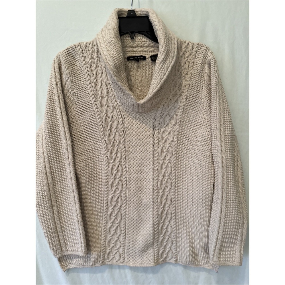 Jeanne Pierre Cable Knit Sweater Women Size M Cream 100% Cotton Cabincore